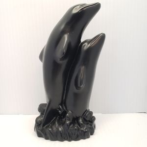 LARGE Pearlite Stonecraft Handcrafted Dolphin Sculpture Black 7x4 Canadian Inuit